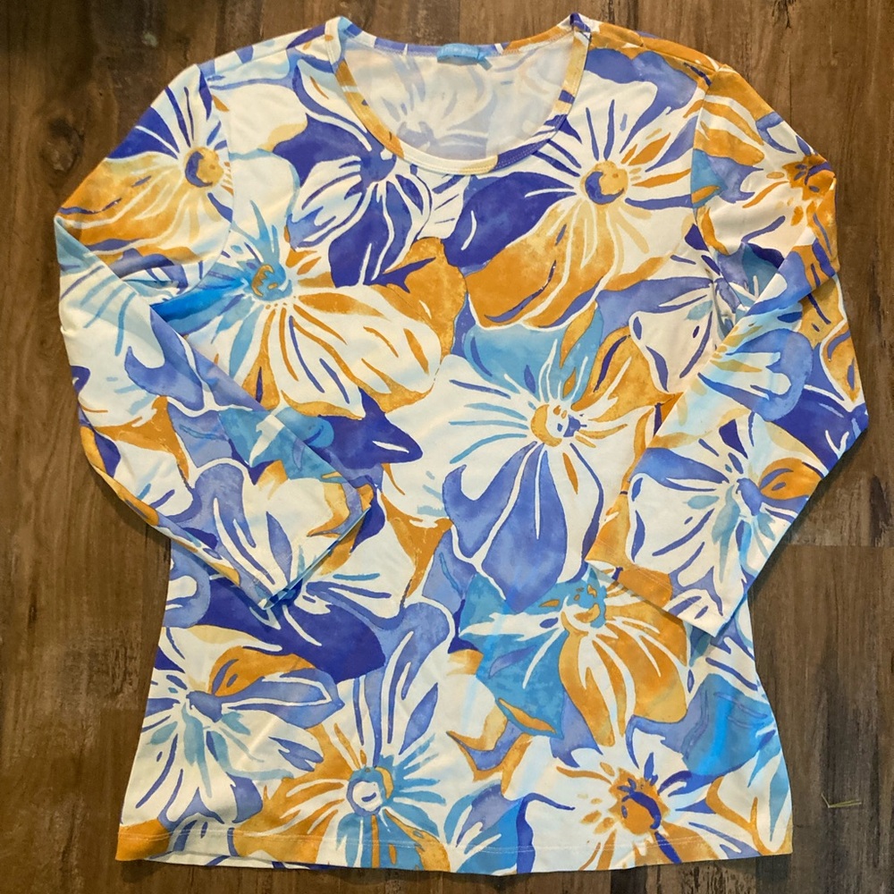 J McLaughlin Catalina Cloth Floral Watercolor Scoop Neck Top Resort Luxury EUC - Picture 7 of 13